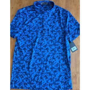 G Fore Golf Shirt Mens Small Blue Camo Skull Bones Performance Stretch Polo